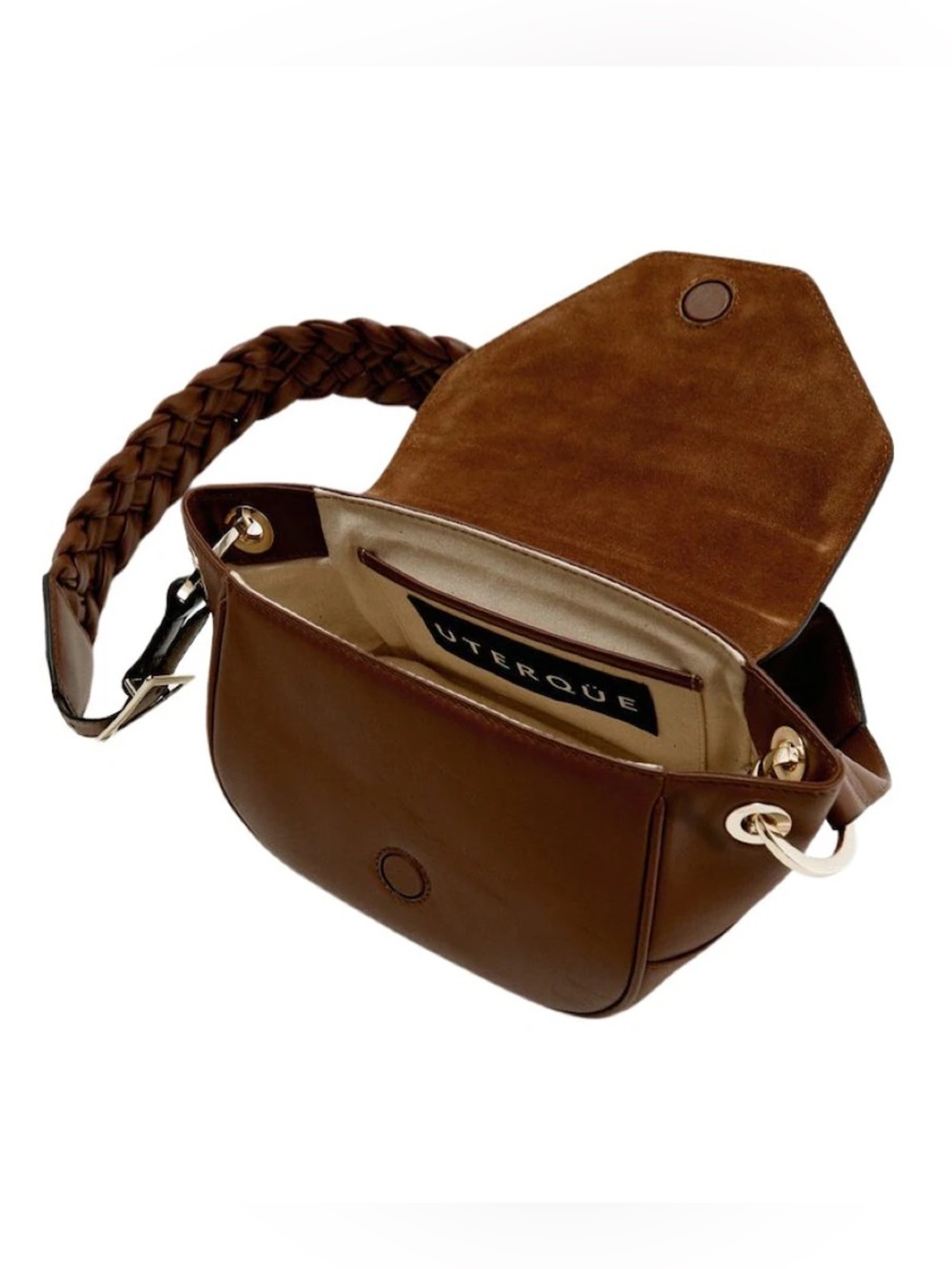 Uterque Brown Leather Braided-Handle Crossbody Bag